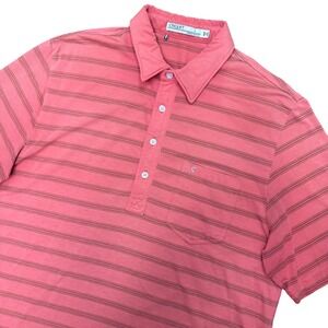 Criquet Polo Shirt Mens Large Coral Pink Striped Pima Cotton Stretch Short Slv